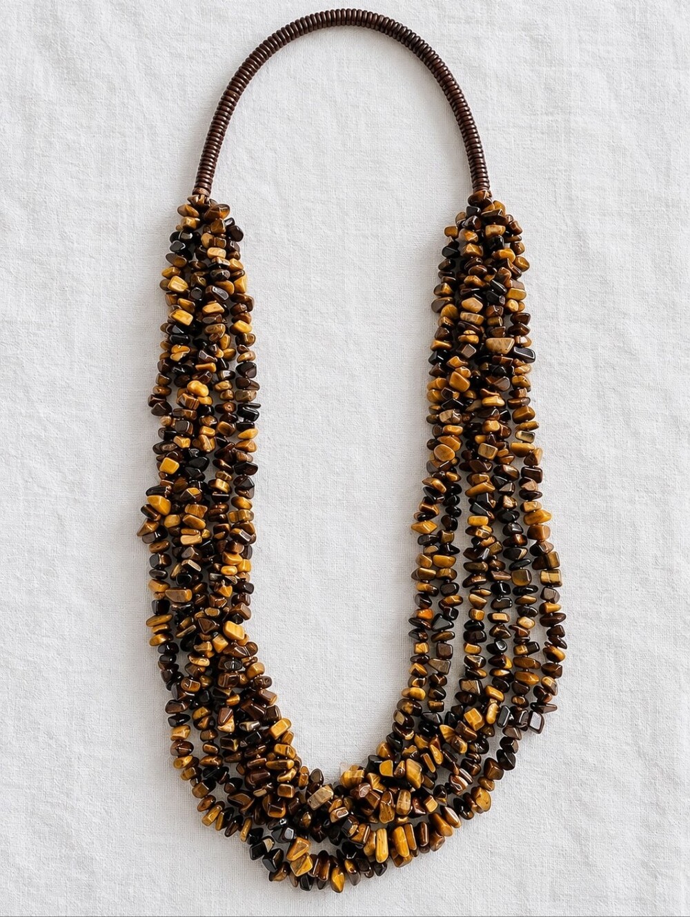 QVC Tiger’s Eye Gemstone 6 Strand Statement Necklace Boho